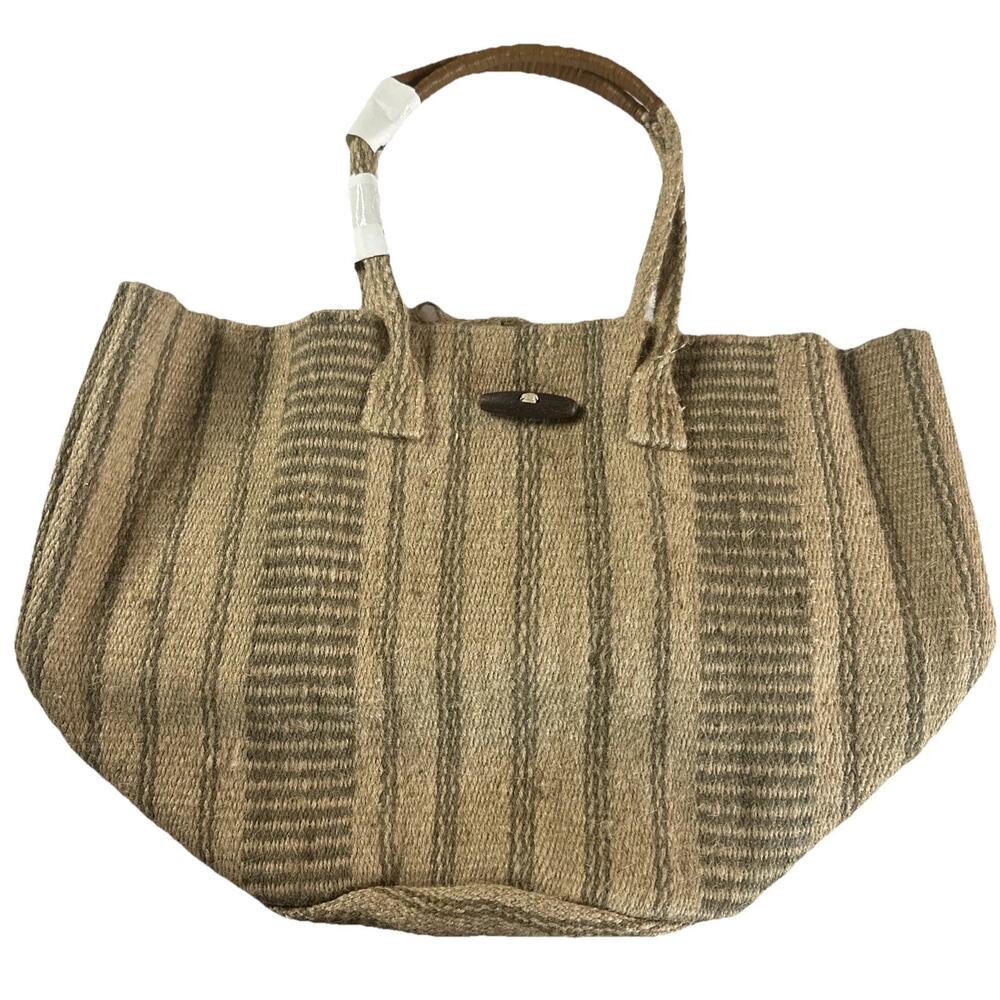 J.Jill NEW Mixed-Stripes Jute Toggle Tote Bag